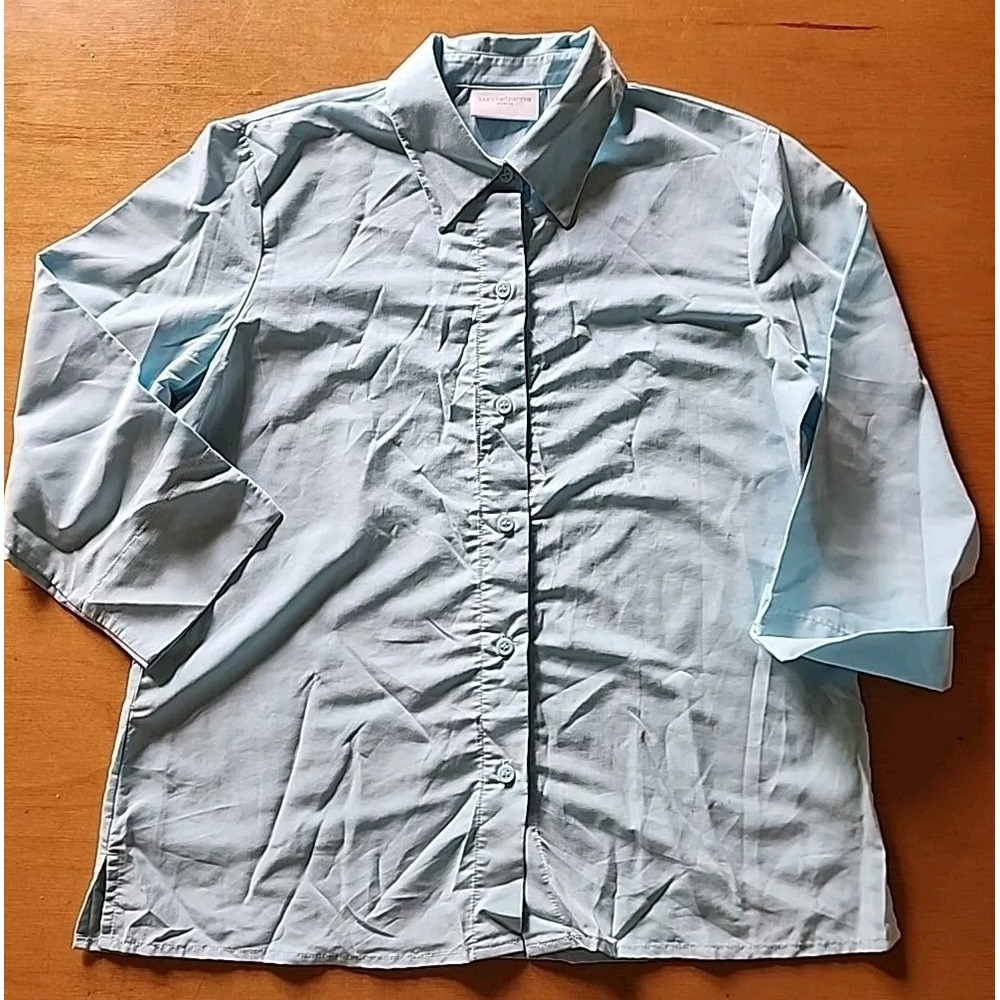 LIZ CLAIBORNE CAREER Petite Women's Blue 3/4 Sleeve Button Down Shirt Size S